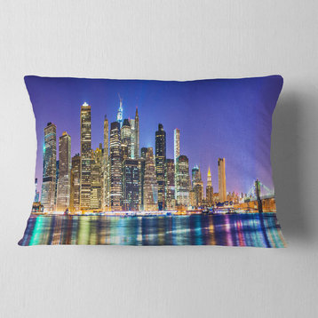 New York Cityscape Panorama Photography Landscape Throw Pillow, 12"x20"