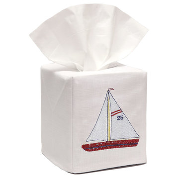 Tissue Box Cover, Sailboat, Red/White
