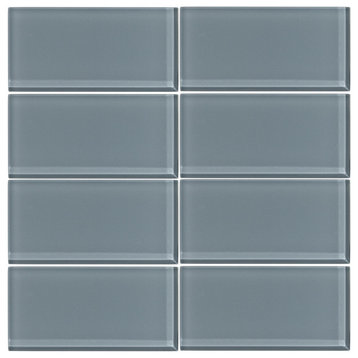 3"x6" Cadet Gray Glass Subway Tile, Set of 8
