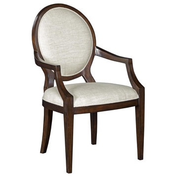 Dining Arm Chair Woodbridge Oval Back Beige Linen Upholstery Umber