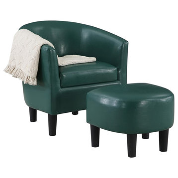 Take a Seat Churchill Accent Chair with Ottoman in Green Faux Leather