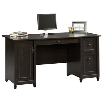 Transitional Desk, Cabinet & Keyboard Tray With Flip Down Front, Estate Black