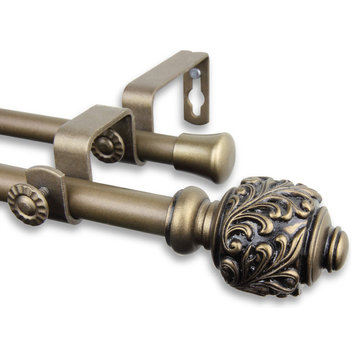 Tilly Double Curtain Rod, Antique Brass, 84"-120"