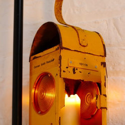 Kenyon Yellow Vintage Urban Reclaimed Road Workers / Railway Candle Holder - Table Lamps