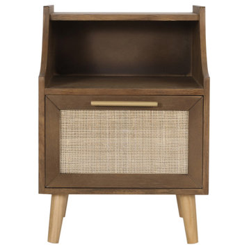 Hulett Contemporary End Table With Hutch, Walnut, Natural, and Antique Gold