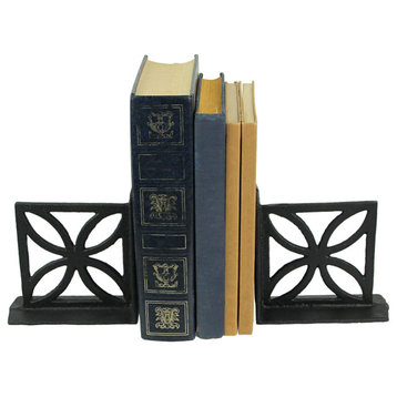 Set of 2 Cast Iron Breeze Block Bookends Mid Century Modern Home Bookshelf Deco
