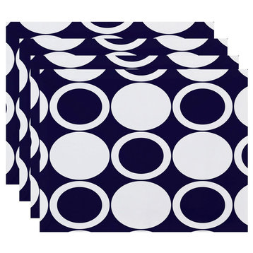 18"x14" ModCircles, Geometric Print Placemats, Set of 4, Navy Blue