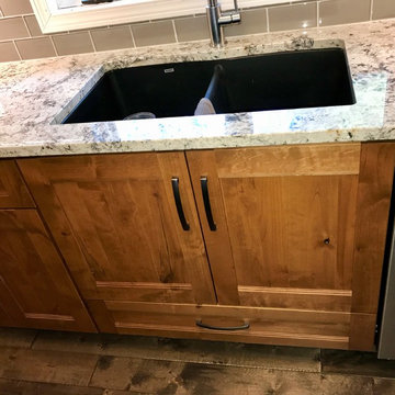 Dura Supreme Cabinets Knotty Alder Butternut Romanix Granite Galley Kitchen