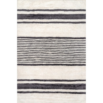 Lauren Liess Striped Wool Machine Washable Area Rug, Ivory, 3' X 5'