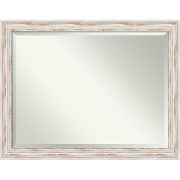 Alexandria White Wash Beveled Wood Bathroom Wall Mirror - 45 x 35 in.