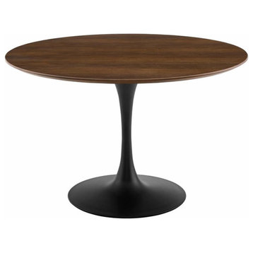 Hawthorne Collections 47" Round Top Modern Metal Dining Table in Black/Walnut