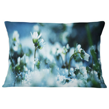 Little White Flowers in Meadow Flower Throw Pillow, 12"x20"