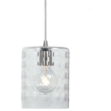 Light Pendant, Pewter Finish 6"Wide, Hammered Column Mouth Blown Glass Shade