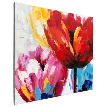 Red Flowers IV Hand Painted Wall Art - Wrapped Canvas Painting