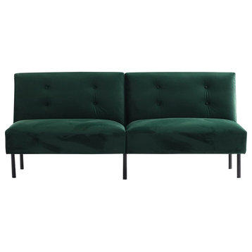 Classic Convertible Futon, Cushioned Seat and Button Tufted Back, Forest Green