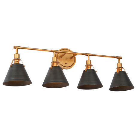 LNC Modern 4-Light Bathroom Vanity Light, Antique Brushed Gold/Gray