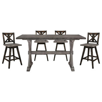 Lexicon Amsonia 5-Piece Wood Counter Height Dining Set in Distressed Gray/Black