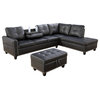 Luka 3-Piece Sectional Sofa with Chaise and Storage Ottoman, Black, Right-Facing