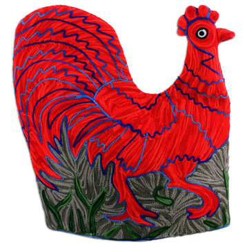 NOVICA Morning Rooster And Chain Stitched Wool Tea Cozy