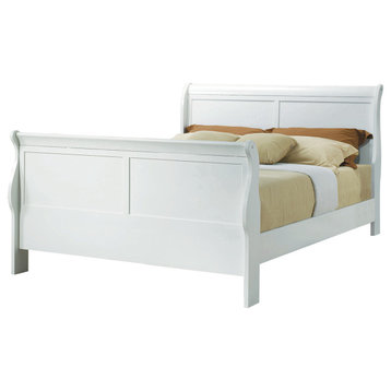 Benzara BM208145 Traditional Style Full Size Wood Bed with Bevelled Edges, White