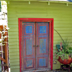 Salvaged Javanese Teak Door as Detached Garage Entry Door - Windows And Doors