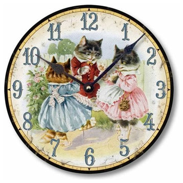 Three Kittens Vintage-Style Clock, 10.5 Inch Diameter