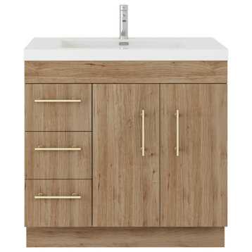 Rosa 36" Freestanding Vanity with Reinforced Acrylic Sink (Left Side Drawers), Natural Oak