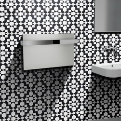 Moroccan Mosaic & Tile House - 8"x8" Affos Handmade Cement Tile, White,Black, Set of 12 - Wall And Floor Tile