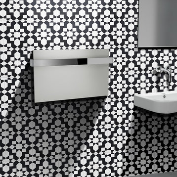 8"x8" Affos Handmade Cement Tile, White,Black, Set of 12