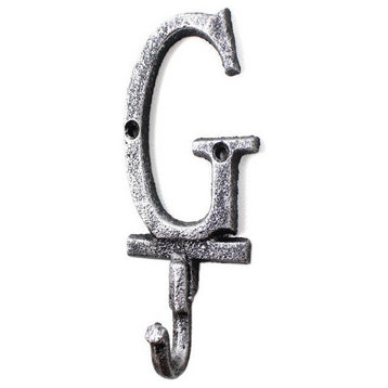 Rustic Silver Cast Iron Letter G Alphabet Wall Hook 6''
