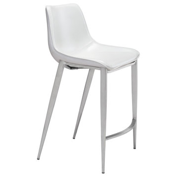 Nuria Barstool Set of 2, White and Silver, Counter Stool