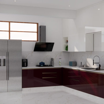 Modern Burgundy Kitchen with Steel Accents