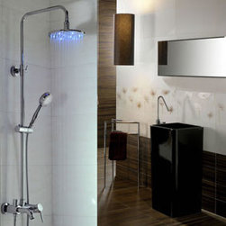 Contemporary Color Changing LED Shower Faucet with 8 inch Shower Head + Hand Sho - Tub And Shower Faucet Sets