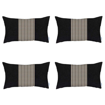 Set of 4 Tan And Black Center Lumbar Pillow Covers
