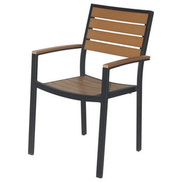 Source Furniture Napa Aluminum Dining Arm Chair in Black Frame/Teak Seat & Back