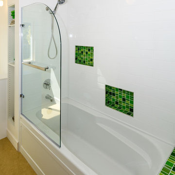 Green glass mosaic tile bathroom