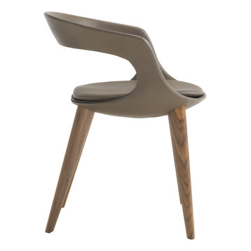 "Frenchkiss" Low-Back Dining Chair With Canaletto Walnut Legs, Brown, Leather