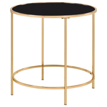 Furniture of America Keefer Contemporary Glass Top Side Table in Champagne Gold