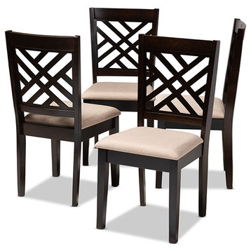 Caron Sand Fabric Upholstered Espresso Browned Wood Dining Chair Set of 4