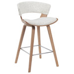 Armen Living - Jagger Counter Height Bar Stool, White Wash With Oatmeal - Add a sculptural touch to your dining space with the Jagger Counter Height Stool ' a refined blend of Mid-Century influence and modern comfort. With its gracefully curved seat, low rounded backrest, and artful silhouette, the Jagger delivers ergonomic support and aesthetic impact in equal measure. Designed to enhance the flow of contemporary, minimalist, or transitional interiors, this stool makes a bold yet inviting statement. The Jagger's seat is generously padded and upholstered in your choice of high-quality materials ' from smooth faux leather that adds a sleek, timeless appeal to soft, textured fabric that introduces warmth and dimension. Its solid wood legs are paired with a durable metal footrest, offering both comfort and lasting performance, whether you're enjoying breakfast at the kitchen island or hosting a weekend gathering. We've expanded the collection to include new fabric options to meet evolving design trends. In addition to classic combinations like cream or brown faux leather with a walnut finish and gray faux leather with black brushed wood, the Jagger is now also available in oatmeal fabric with a white wash wood finish and gravel grey fabric paired with black brushed wood veneer. These new additions offer a softer, more organic feel while maintaining the same durability and visual appeal. With its clean lines, neutral tones, and timeless silhouette, the Jagger Counter Stool effortlessly enhances modern kitchens, open-concept dining rooms, or stylish apartment spaces. Built for everyday use and made to impress, it's a seating solution that complements your lifestyle and elevates your home.