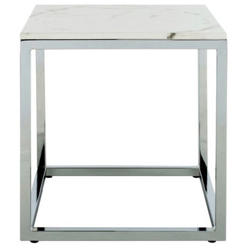 Rocky Square End Table White Marble/Chrome