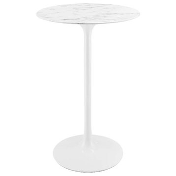 Modway Lippa 28" Round Modern Artificial Marble Bar Table in White