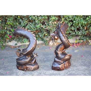 A Giant Pair of Dragons Bronze Statue Fountain Size: 35" x 22" x 37"H