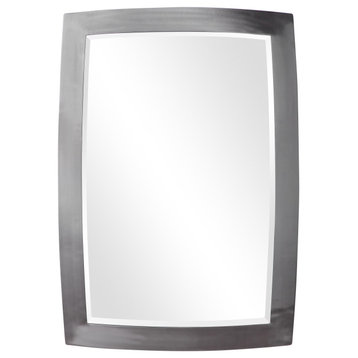 Brushed Silver Curved Frame Wall Mirror 34" Vanity Modern Rounded Nickel