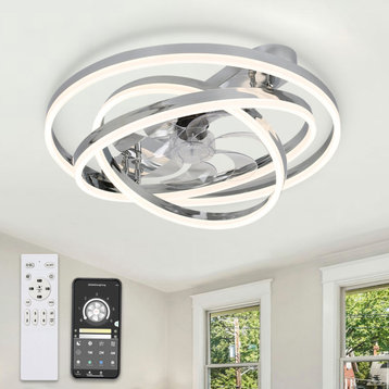 36" Modern Flush Mount Ceiling Fan Reversible 6-Speed with Remote Control, Silver