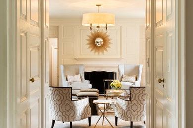 Inspiration for a traditional formal living room in Baltimore with white walls and dark hardwood floors.