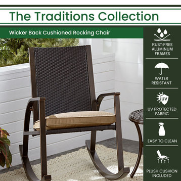 Traditions Aluminum Wicker Back Cushioned Rocking Chair, Tan/Bronze