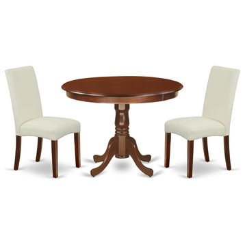 3-Piece Round 42" Dining Table/Two Parson Chair-Linen Fabric, Cream