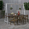 Jenny Outdoor Acacia Wood and Iron Planter Dining Set, Dark Brown, White