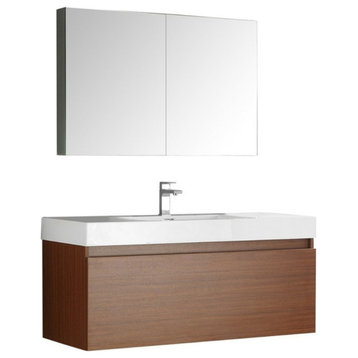 Mezzo 48" Teak Wall Hung Modern Bathroom Vanity, Faucet FFT3811CH